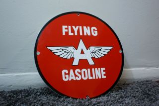 Vintage Flying A Porcelain Sign Gas Metal Station Pump Plate Ad Gasoline Oil