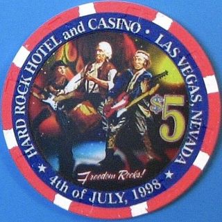 $5 Casino Chip.  Hard Rock,  Las Vegas,  Nv.  July 4th 1998.  Ltd 5000.  Hr02.