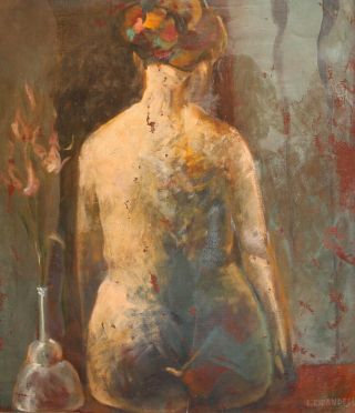Vintage Italian Nude Woman Portrait Oil Painting Signed F.  Pirandello