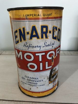 Antique Enarco Imperial Quart Motor Oil Tin Can Vintage Gas Sign White Rose Cans