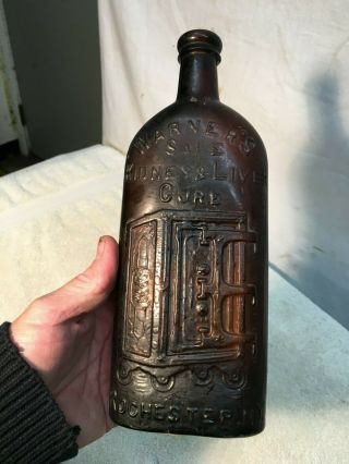 1800s Pictoral Warners Safe Kidney & Liver Cure Steam Punk Brown Bottle