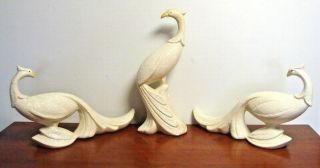 Vtg Peacock Bird Figurine Staue White Spatterware Textured Speckle Glaze Ceramic