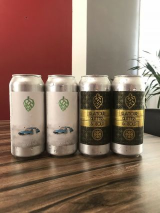Monkish Brewing,  2x Foggy Window,  2x Glamour Glitters & Gold,  4 “empty” Cans,