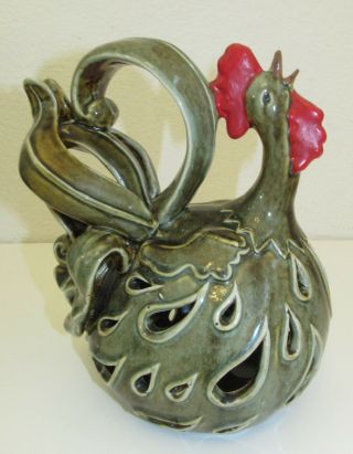 Rooster Ceramic Figurine,  Fancy Tail Large,  Chicken Themed Decor