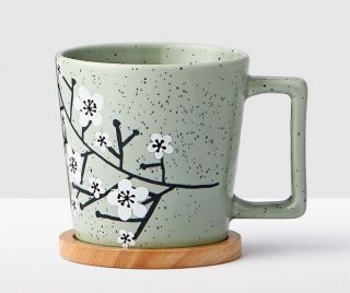 Starbucks 2017 Cherry Blossoms Mug With Wooden Coaster - 12 Fl Oz