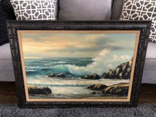 Vintage Stevens Ocean Coast Seascape Oil Painting Framed Art 31x43’