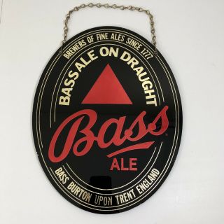Vtg 1970s Bass Ale Draught Glass Foil Sign Beer Oval Beeco Chicago Advertising