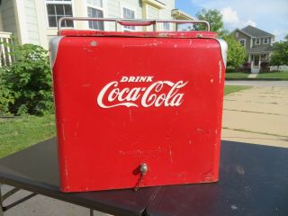 Vintage 1950s Retro Coca - Cola Cooler W/drain Plug & Bottle Opener Progress Refr.
