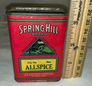 Antique Spring Hill Allspice Spice Tin Vintage Berdan Co Toledo Oh Grocery Can