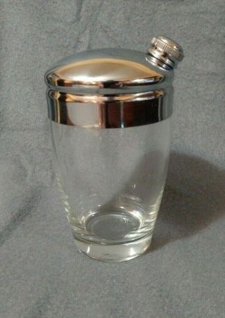 Vintage Cocktail Martini Shaker Mixer Chrome Top And Clear Glass 6 " Tall