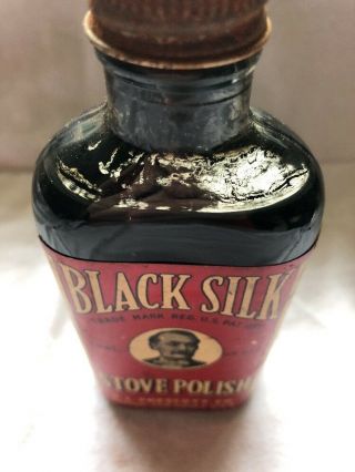 Vintage Black Silk Cast Iron Stove Polish Glass Bottle Americana Naphtha