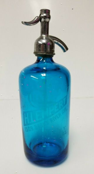 Vintage Seltzer Bottle H Lempert Bronx River Ave Ny Blue