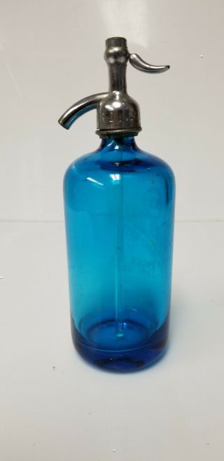 Vintage Seltzer Bottle H Lempert Bronx River Ave NY Blue 7