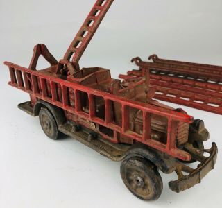 Rare Vintage 1950’s Fire Engine Ladder Truck Diecast Pressed Steel