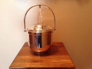 Vintage Gorham Silverplate Ice Bucket With Hinged Lid And Glass Liner