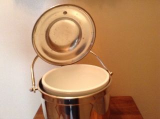 Vintage Gorham Silverplate Ice Bucket With Hinged Lid And Glass Liner 3