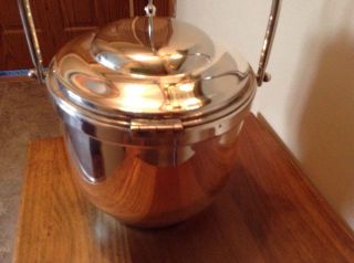 Vintage Gorham Silverplate Ice Bucket With Hinged Lid And Glass Liner 5