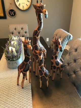 Quality Hand Carved Wooden Giraffe Family Set Large 25”