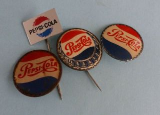 4x Old Lapel Pins Pepsi Cola 60s {05a}
