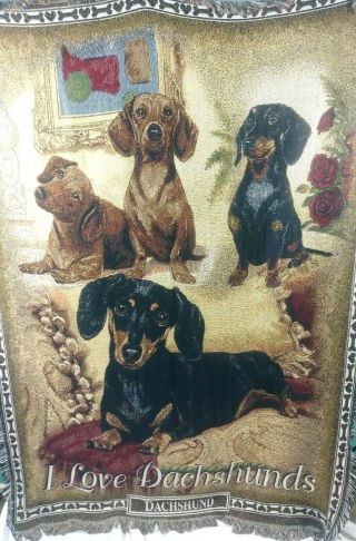 Danbury " I Love Dachshunds " Dog Collector Throw Lap Blanket 50x70 W Fringe