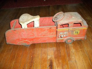 Vintage Antique 1940s 30 " Marx Ride On Pressed Steel Toy Fire Truck