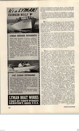 1947 Paper Ad Lyman Inboard Outboard Motor Boat Motorboat Sandusky Ohio
