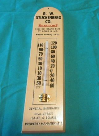 Vintage Wooden Advertising Thermometer Rw Stuckenberg Co Realtors St.  Louis Mo