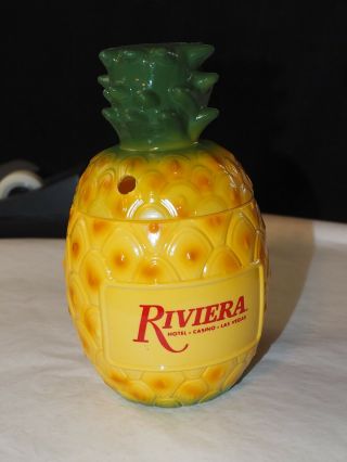 Vintage Riviera Hotel And Casino Las Vegas Pineapple Drinking Glass With Lid