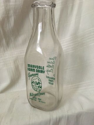 Vintage Quart Milk Bottle Marydale Farm Dairy Albia Iowa 1959