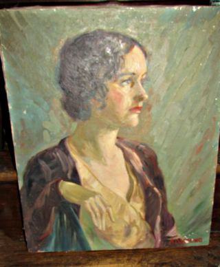 Antique Oil On Canvas Painting Woman Signed Ad Young