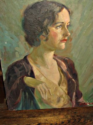 antique oil on canvas painting woman signed AD young 2