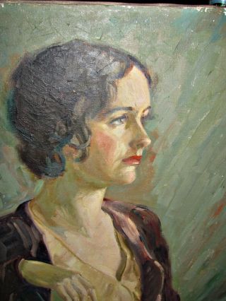 antique oil on canvas painting woman signed AD young 3