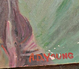 antique oil on canvas painting woman signed AD young 4