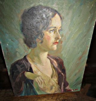 antique oil on canvas painting woman signed AD young 6