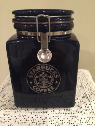 Starbucks Vintage Beehouse Cobalt Blue Coffee Jar Canister Made In Japan