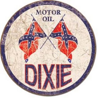 Dixie Motor Oil Round Tin Metal Sign Garage Gas And Oil Ad