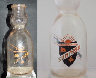 Vintage Sunrise Dairy Gastonia Nc Acl Cream Top Milk Bottle Quart 1940