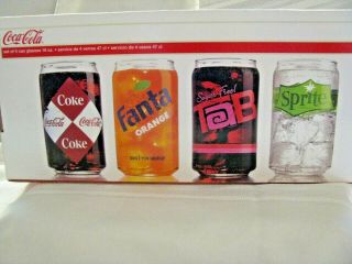 ARC Luminarc 16oz Coca Cola Tab Sprite Fanta Retro Can Glass Set of 4 2