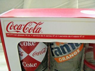 ARC Luminarc 16oz Coca Cola Tab Sprite Fanta Retro Can Glass Set of 4 3