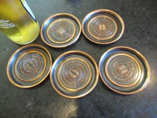 Set Of 5 Metal Copper Northwestern University 1851 3 " Coasters