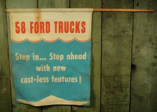 Two Vtg 1958 Ford Trucks Advertising Showroom Banners Flags Sign
