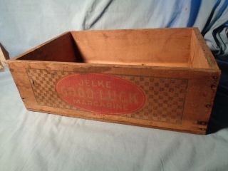Antique 1926 Jelke Good Luck Margarine Wood Box Crate With Graphics Factory No 6