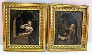 Fine 19th C.  German Oil On Copper Painting Musician & Maiden (two)
