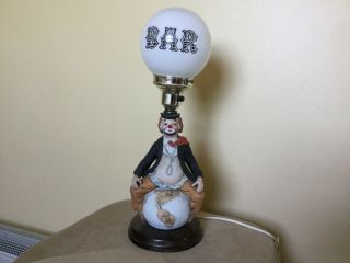 Vintage C.  1984 Albert Price Bar Lamp Clown On Top Of World Globe W Glass Shade