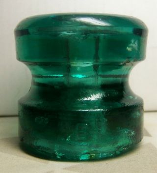 Dark Green /aqua Cd 1104 " B No 3 " Knob Spool Glass Insulator - Crude Pour