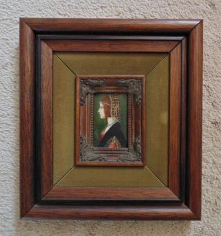 Antique Miniature Portrait Of An Elizabethan Lady Woman Oil Painting