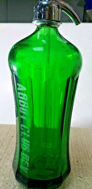 Antique/vintage Emerald Green Seltzer Bottle Abbot Club Bev Philadelphia Pa
