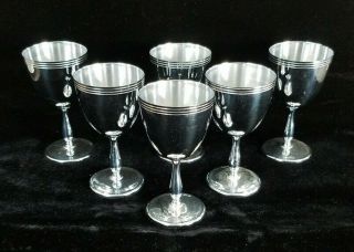 Set Of 6 Vintage Art Deco Chrome Farberware Brooklyn Ny Cocktail Goblet Stemware