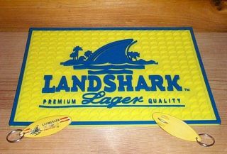 Landshark Lager Beer Spill Bar Mat Coaster & 2 Surf Board Bottle Openers