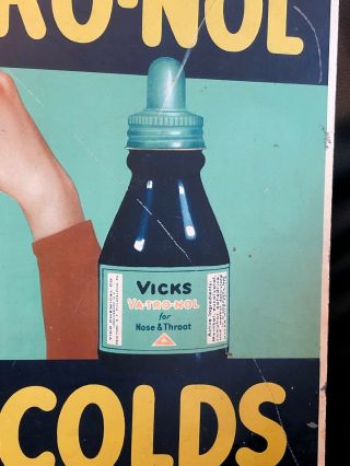 Vintage 1930s Vicks metal advertising sign Vaporub Va - tro - nol 3